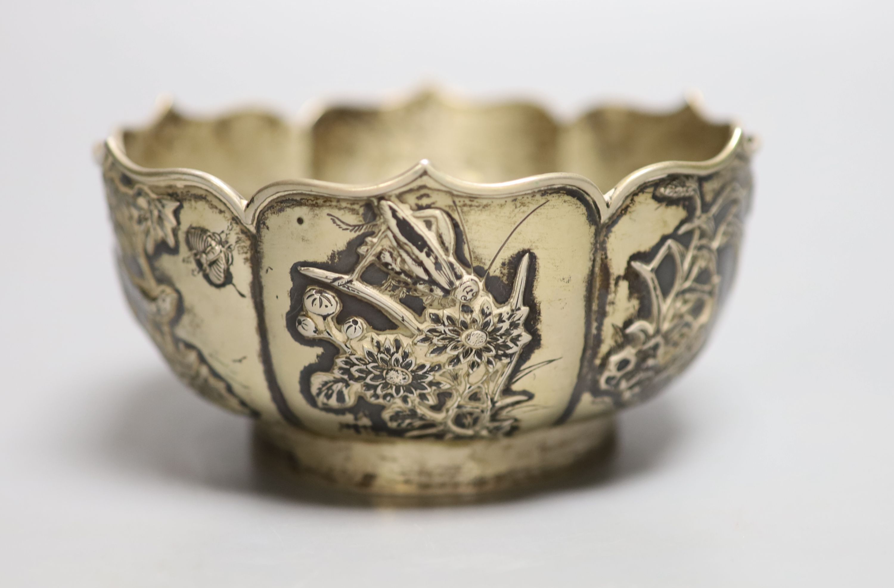 An early 20th century Chinese Export white metal bowl, by Wang Hing, Hong Kong, 13.5cm, 6oz.